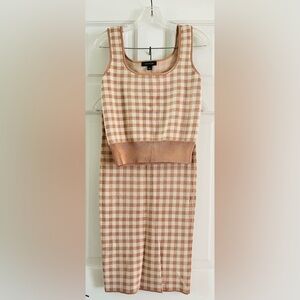 Ann Taylor Tan and Cream Plaid Sweater Skirt Set